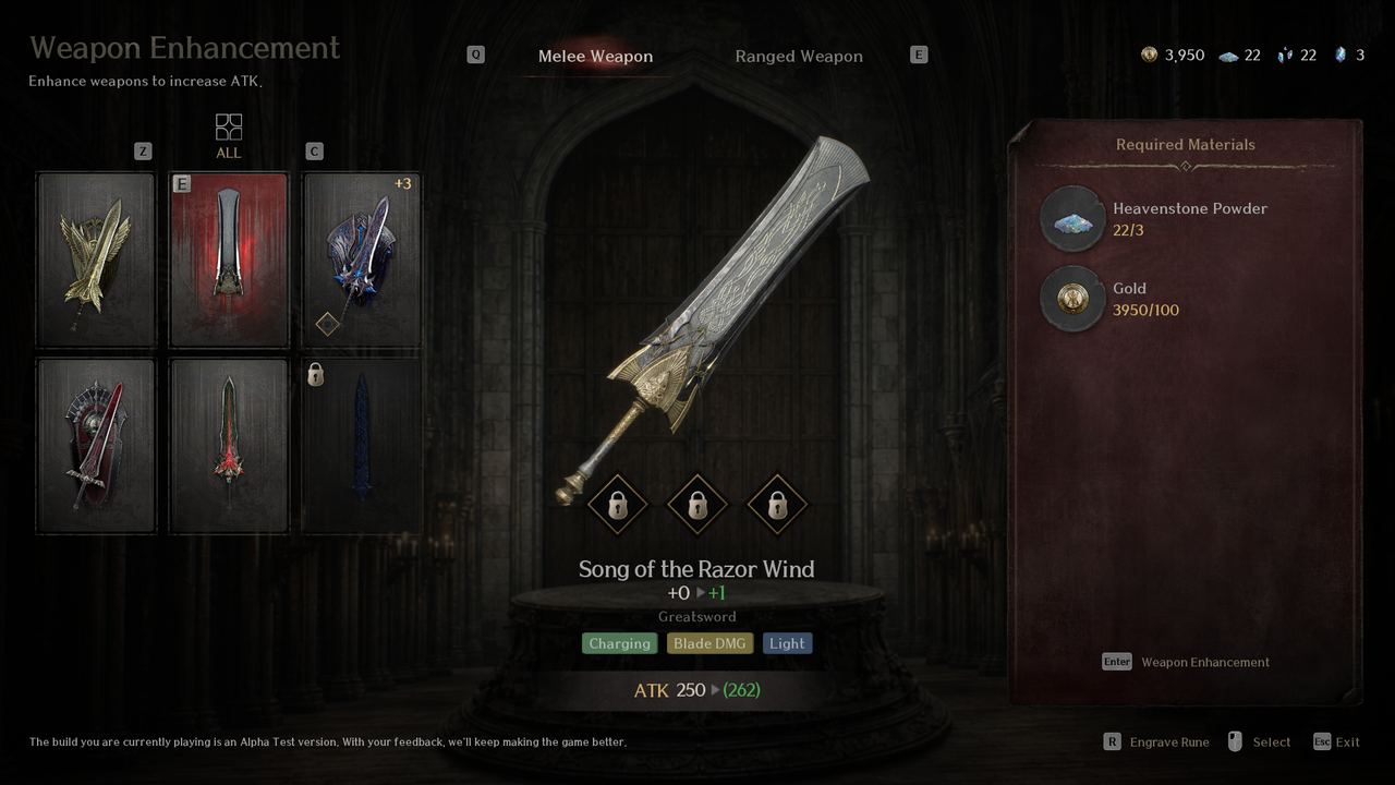The EVILBANE weapon enhancement menu showing an ATK increase and its material cost